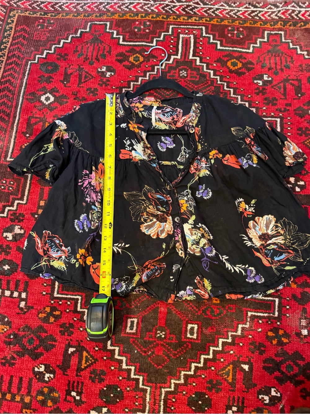 Free People Black Floral Button-Front Top